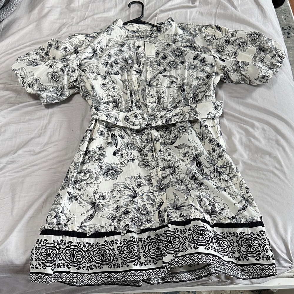 Joie White and Black Floral Midi Dress